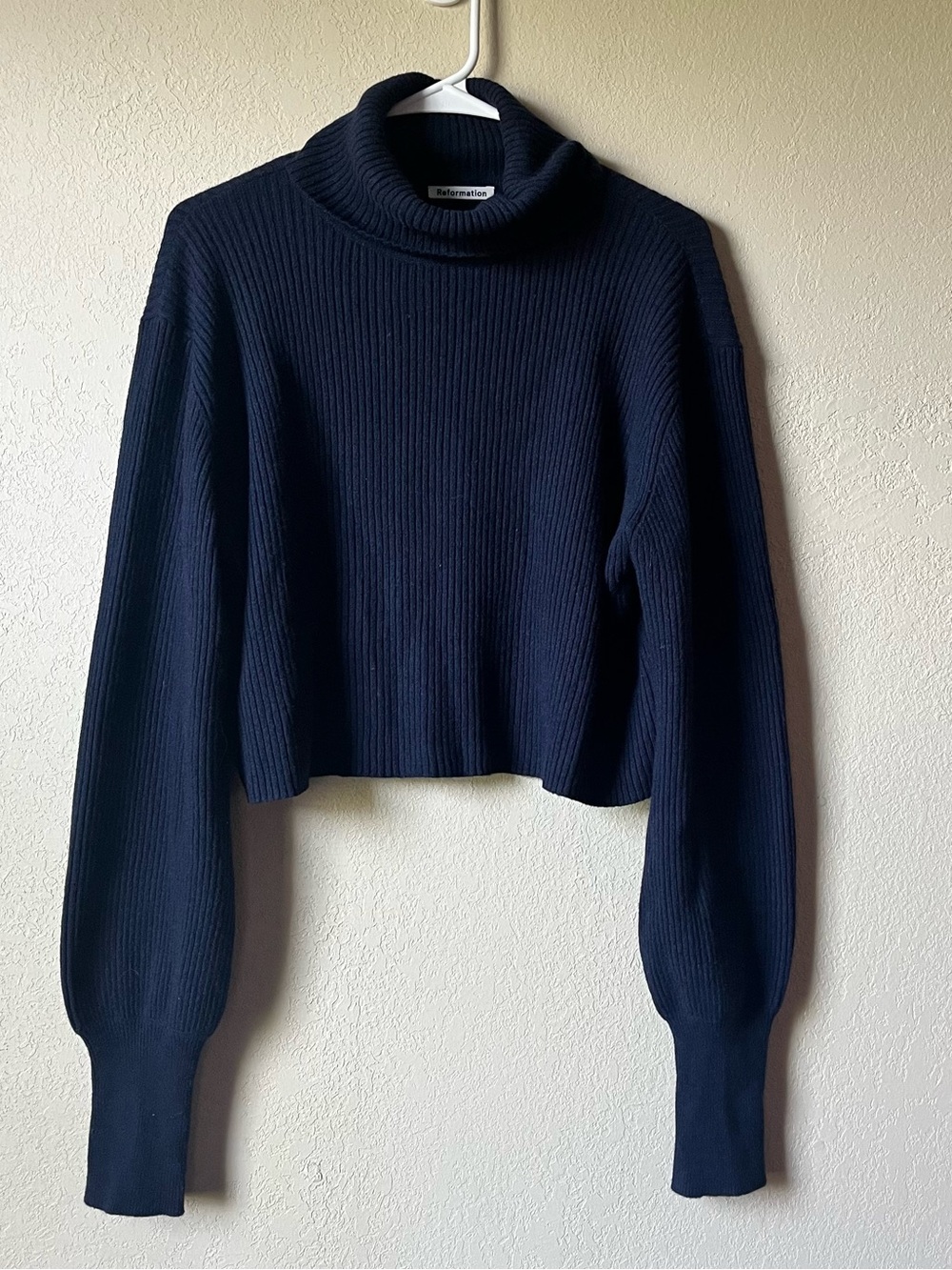 Reformation Cashmere & Wool Ribbed Navy Sweater